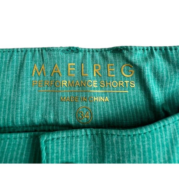 Maelreg Mens Stripe Sea Green Polyester 10" Inseam Stretch Performance Shorts 34 - Picture 8 of 10